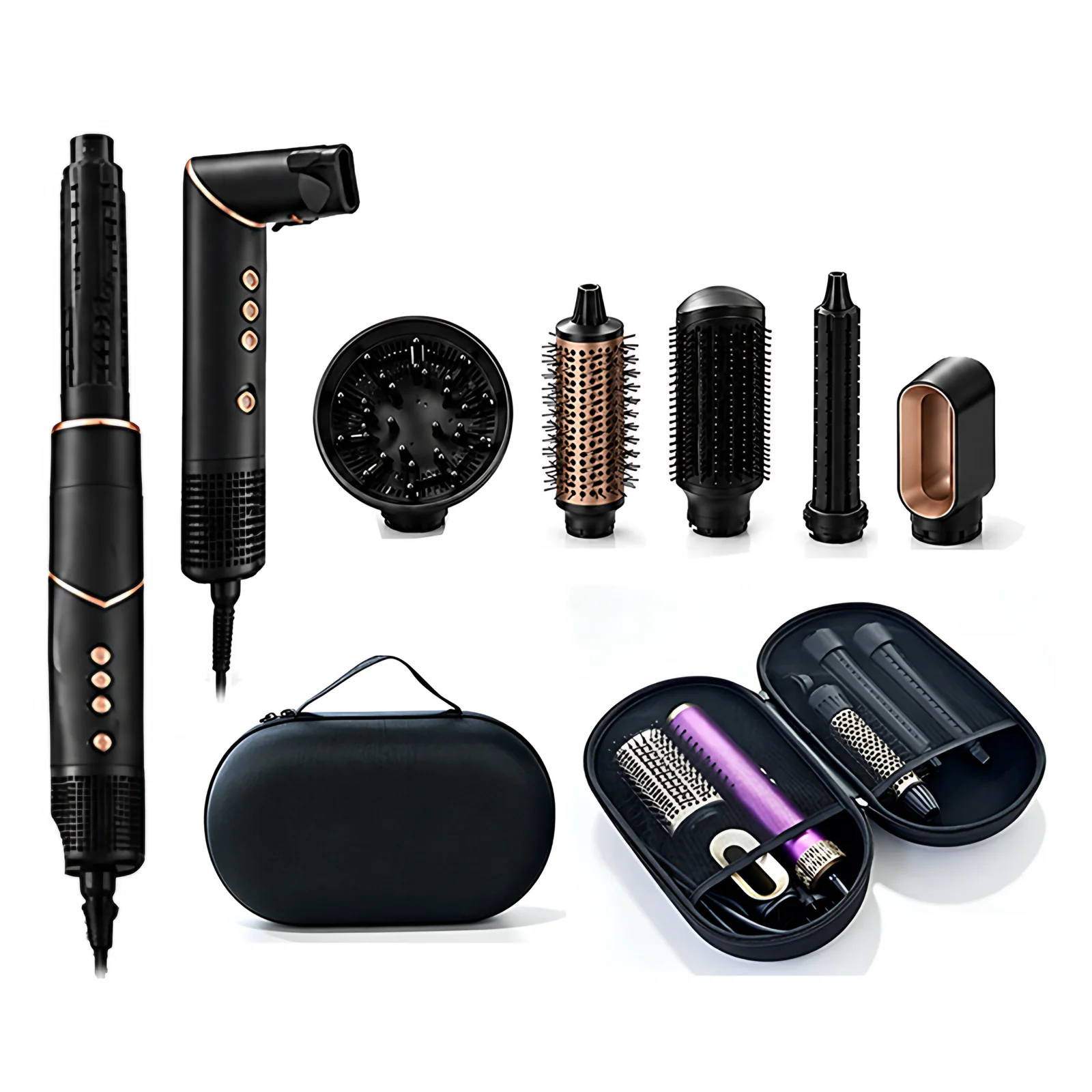 High Speed 1500W Hot air Hair Styler Dryer Ionic Beauty Salon Hair Dryer Brush Curling Iron Straightener Multi Styler Set