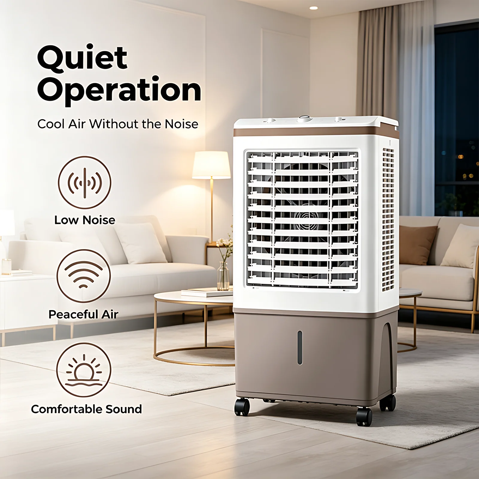 Nuevo producto de fábrica personalizar el ventilador de refrigeración de tanque de agua 50L refrigeración portátil de pantano refrigeración de aire evaporativo para exterior