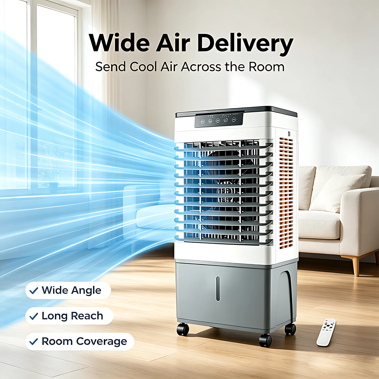 Températeur de réservoir d'eau 50L télécommande sans fenêtre portable ventilateur de refroidisseur d'air évaporatif pour chambre à coucher bureau à domicile