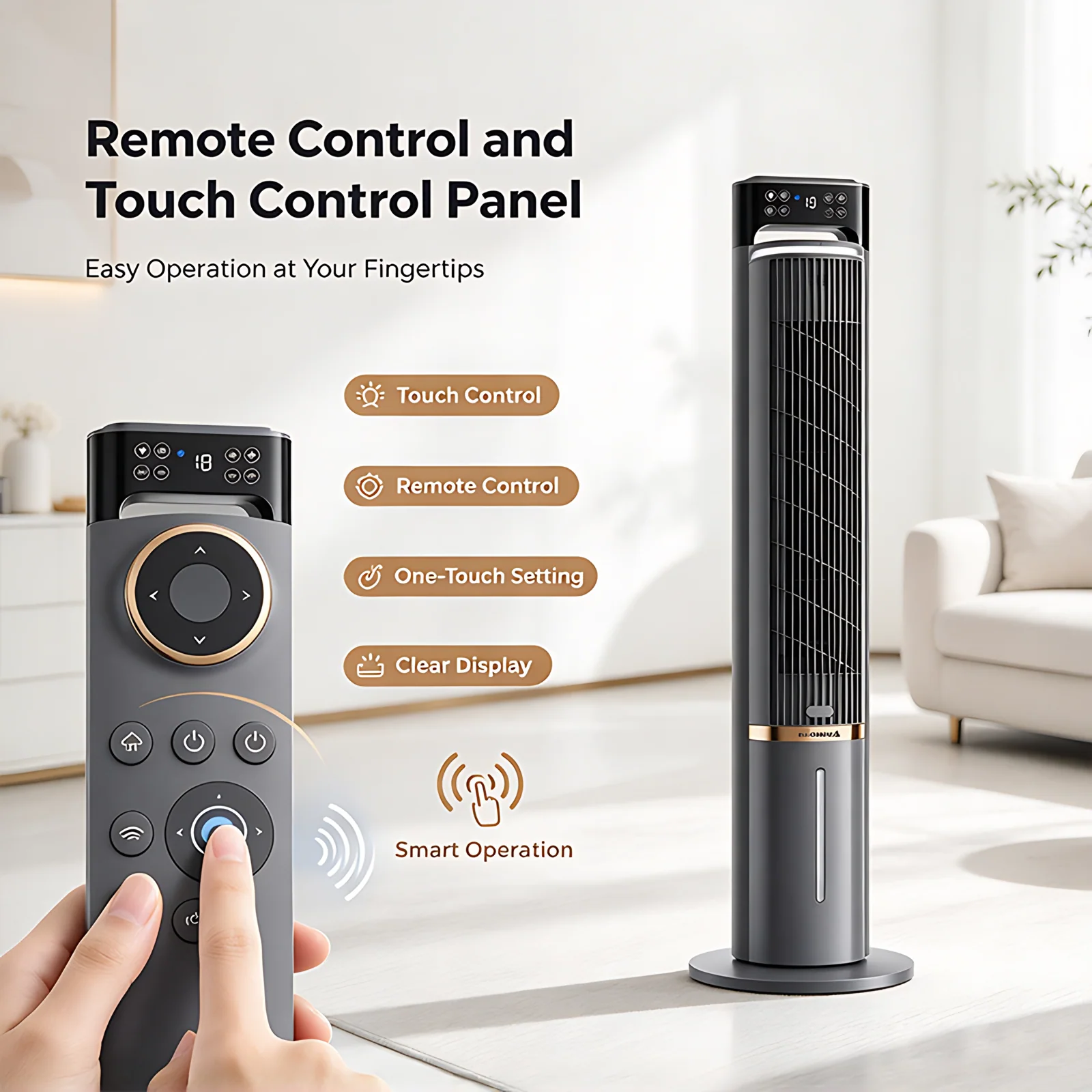 OEM Manufacturer Private Label Custom Logo Bladeless Tower Cooling Fan with Timer Remote Control