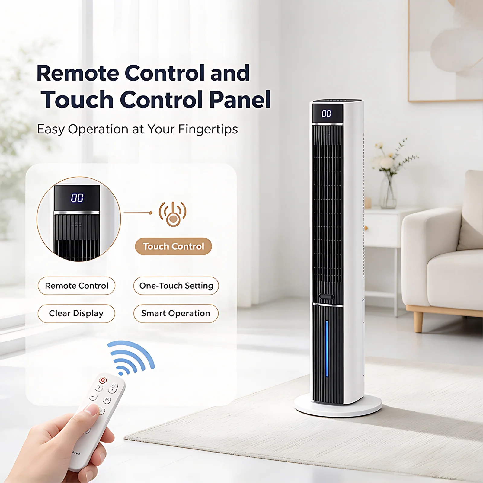 Custom Fan Manufacturing Quiet Operation Smart Electric Plastic Air Cooling Bladeless Tower Fan
