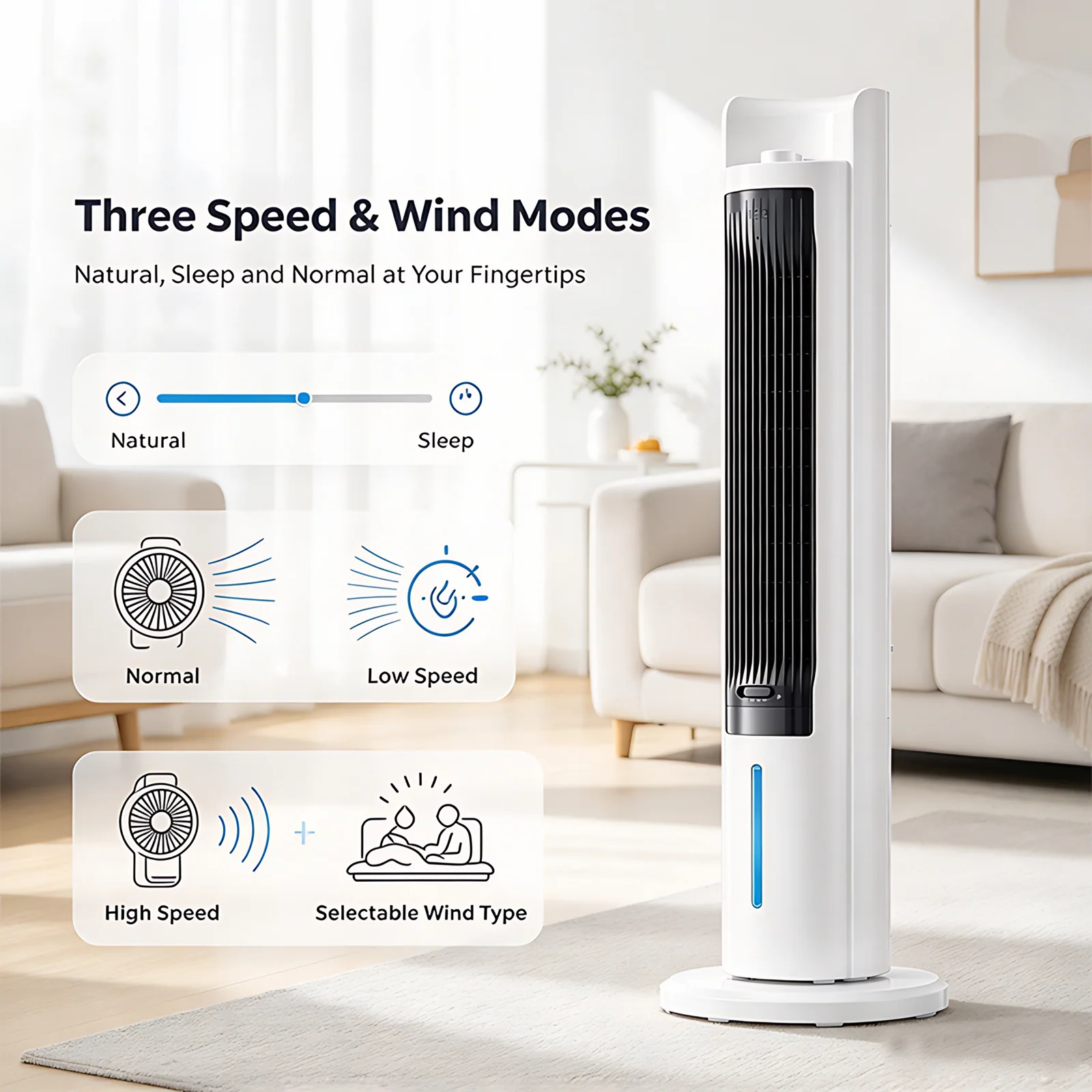OEM Fan Supplier Bedroom Indoor Use Floor Standing 3 Speeds Electric Tower Fan