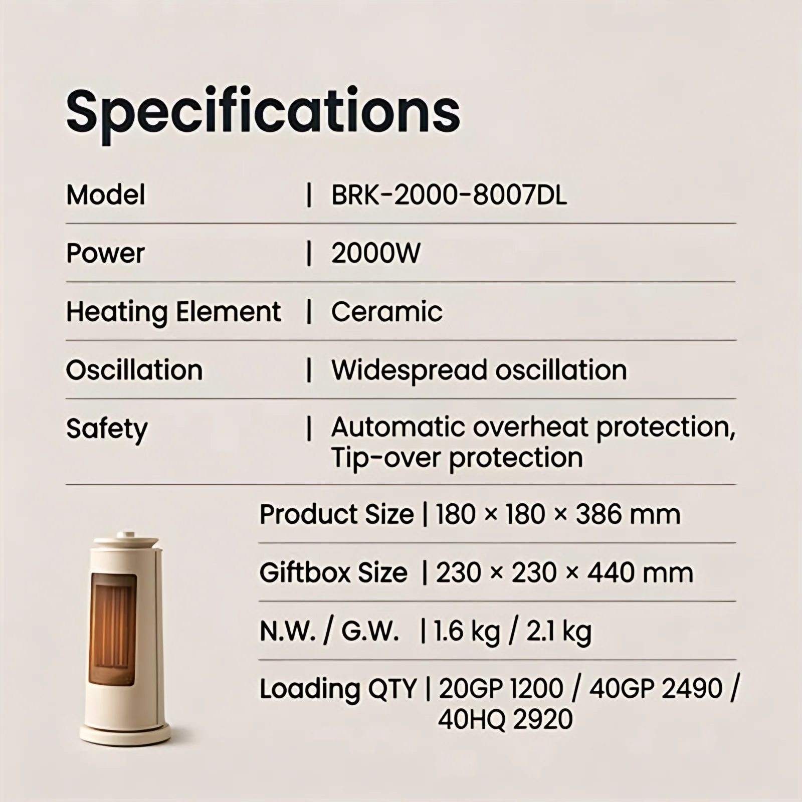 New Design 2000W Automatic Tip-over Protection Oscillation Ceramic Heater Portable Smart Electric Heater — image 6